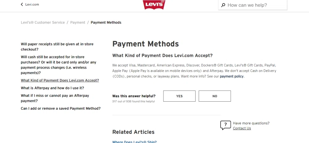 Levi's debit card support? — Knoji