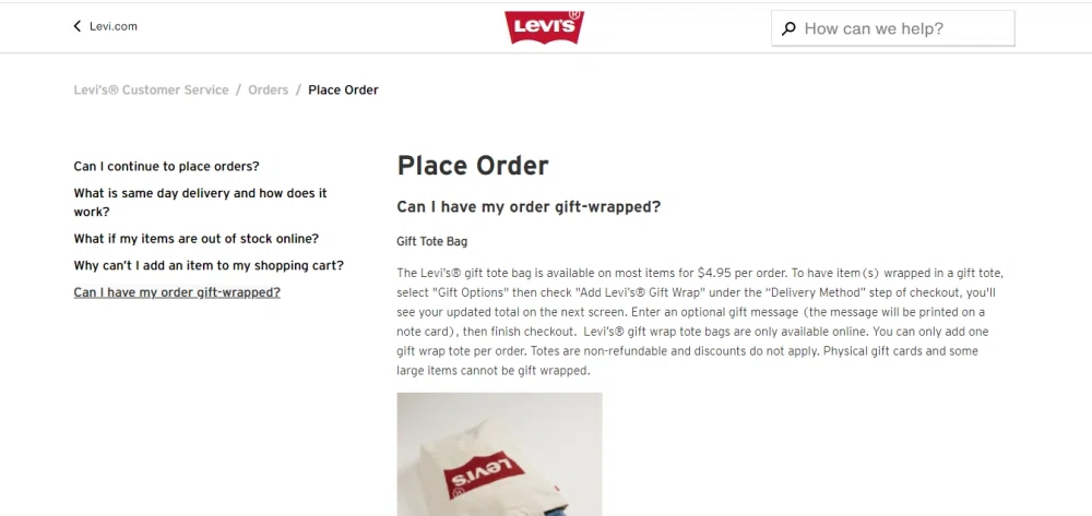 Does Levi's offer gift wrapping? — Knoji