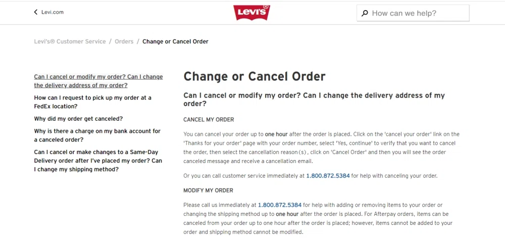 Levi's cancellation policy? Can I change my order? — Knoji