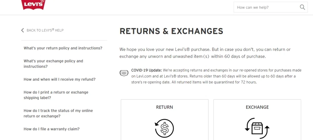Does Levi's free What's their exchange policy? Knoji
