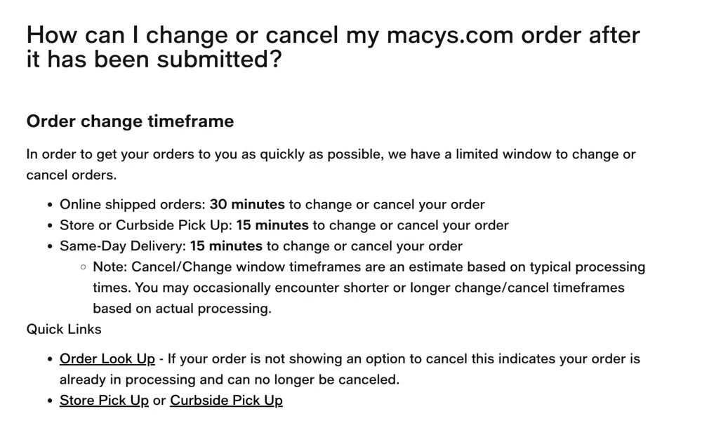 Macy's cancellation policy? Can I change my order? — Knoji