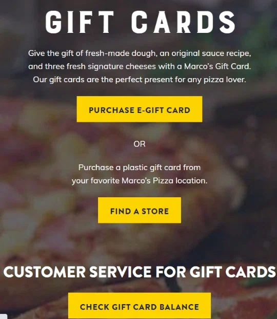 Does Marco S Pizza Accept Gift Cards Or E Gift Cards Knoji