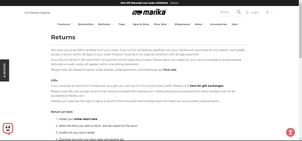 What is Marika's returns and exchanges policy? — Knoji