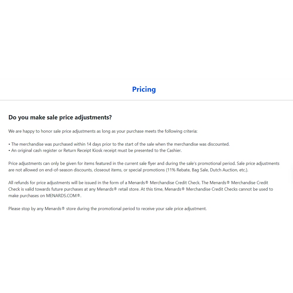 Does Menards price adjust? — Knoji