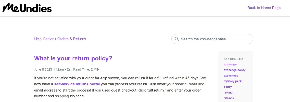 Does MeUndies offer free returns? What's their exchange policy