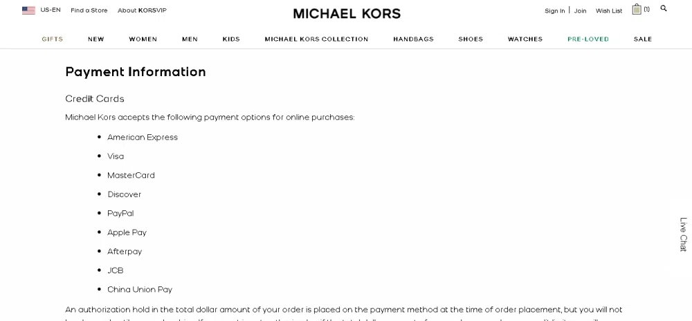 Does Michael Kors take Four financing? — Knoji