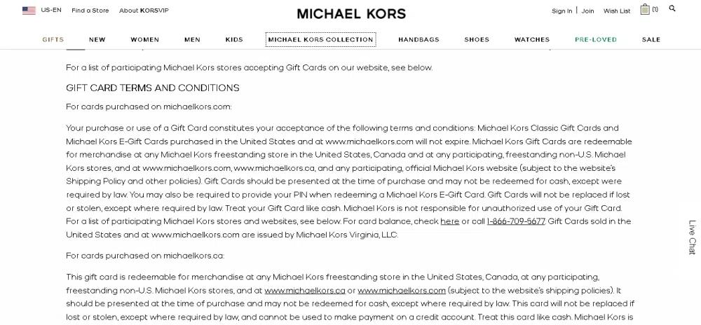 Does Michael Kors offer gift cards? — Knoji