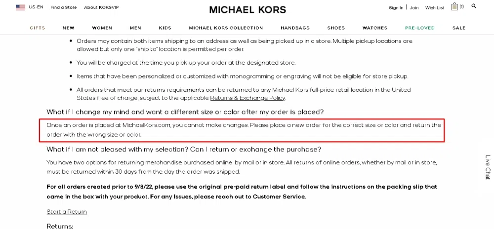 Top 85+ imagen how to cancel michael kors order