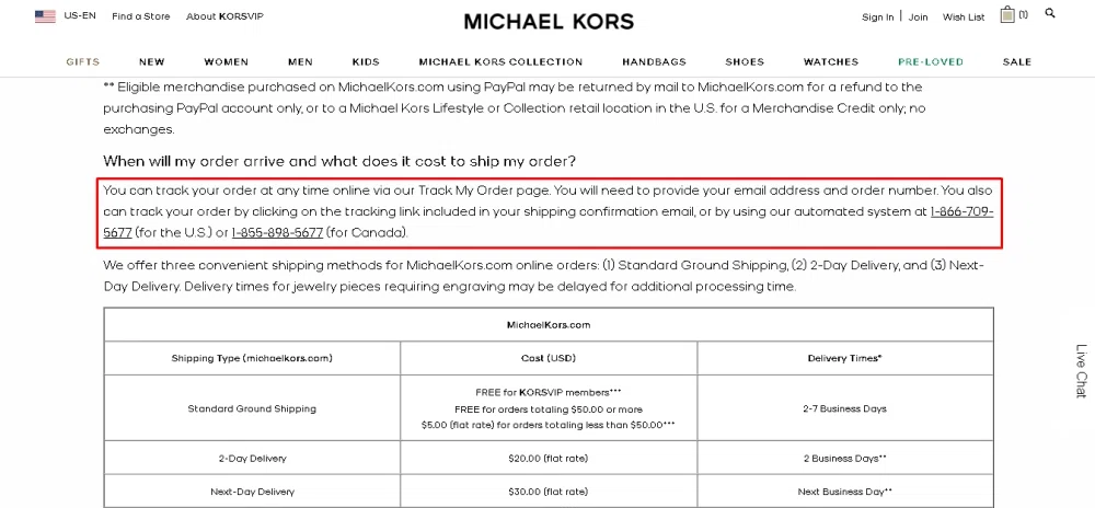Michael Kors track order? — Knoji