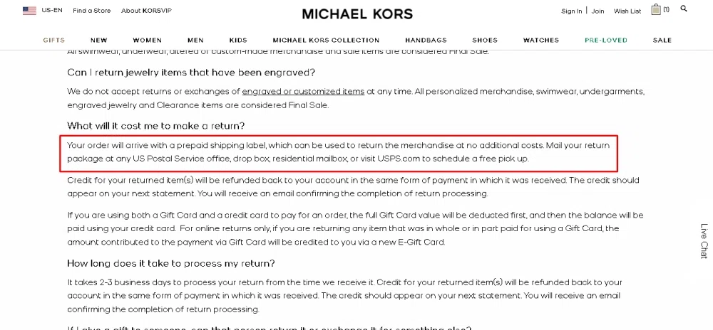 Does Michael Kors offer free returns? What's their exchange policy? — Knoji