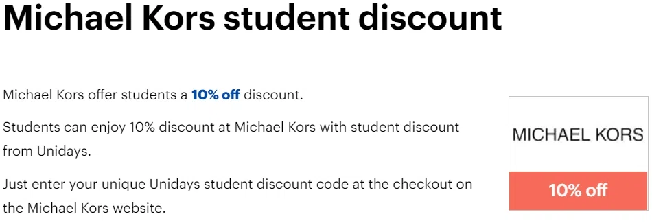 michael kors student discount