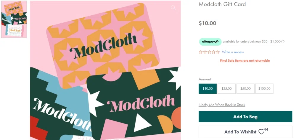 Modcloth Gift Card