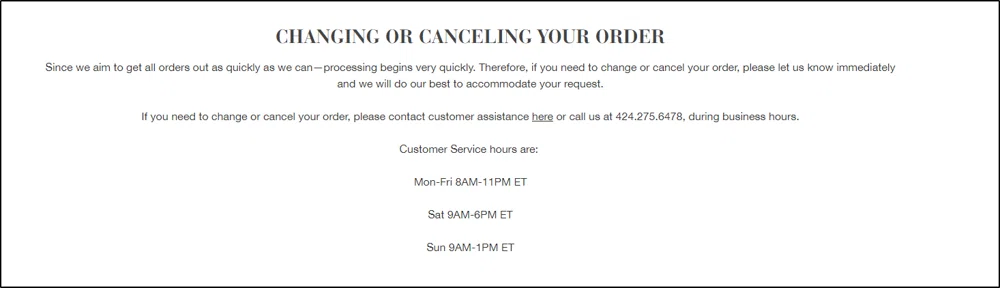 Natori order changes How do I cancel my order after placing it