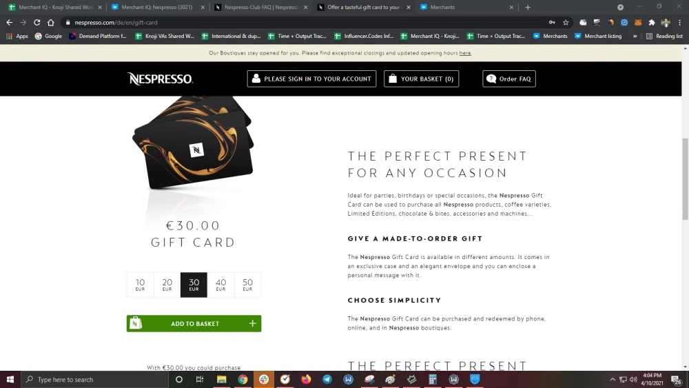 Does Nespresso accept gift cards or egift cards? — Knoji