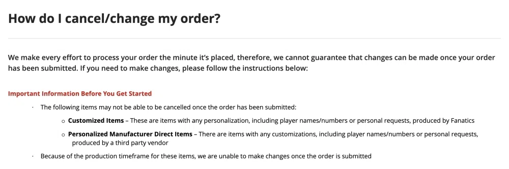 NFLShop.com order changes? How do I cancel my order after placing