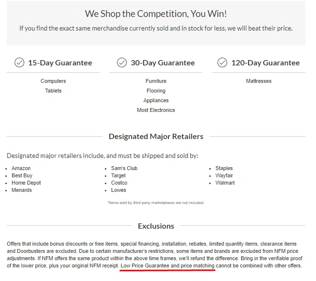 Nebraska Furniture Mart price matching? — Knoji