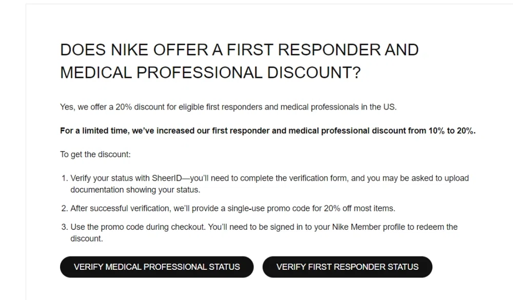 nike 20 off healthcare workers