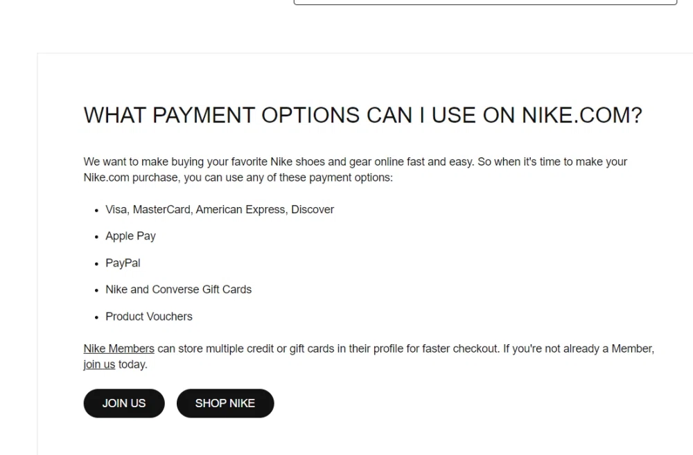 nike store payment options