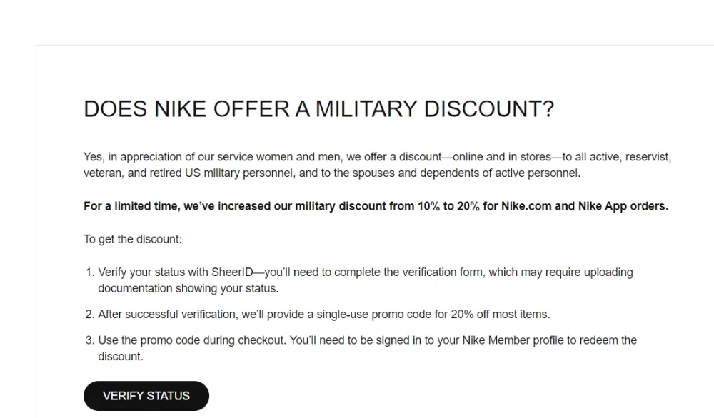 nike military discount code