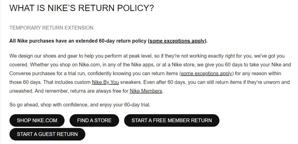 nike store return policy
