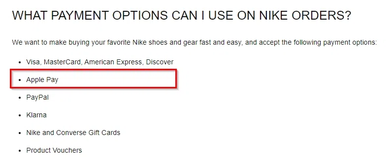 Does Nike Factory Store accept Apple Pay? —