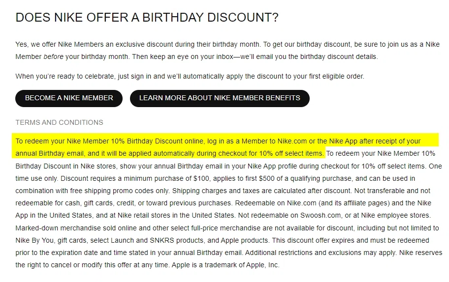 lanzar cascada Confuso Does Nike Factory Store give birthday discounts? — Knoji