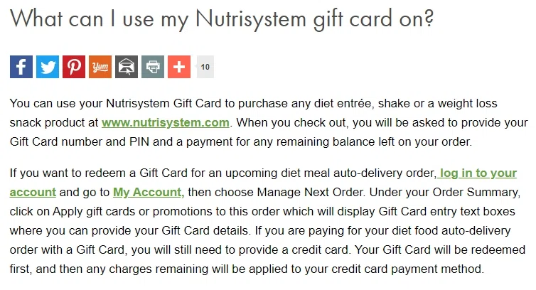 Does NutriSystem accept gift cards or egift cards? — Knoji