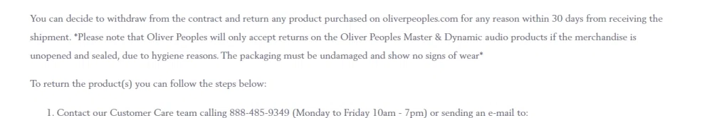 Does Oliver Peoples offer free returns? What's their exchange policy? —  Knoji