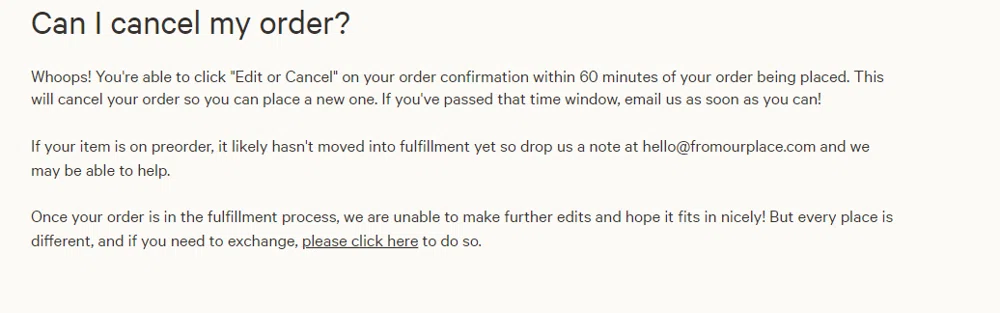 Our Place cancellation policy? Can I change my order? — Knoji
