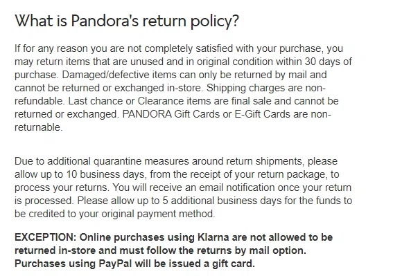 What is Pandora's and exchanges policy? —