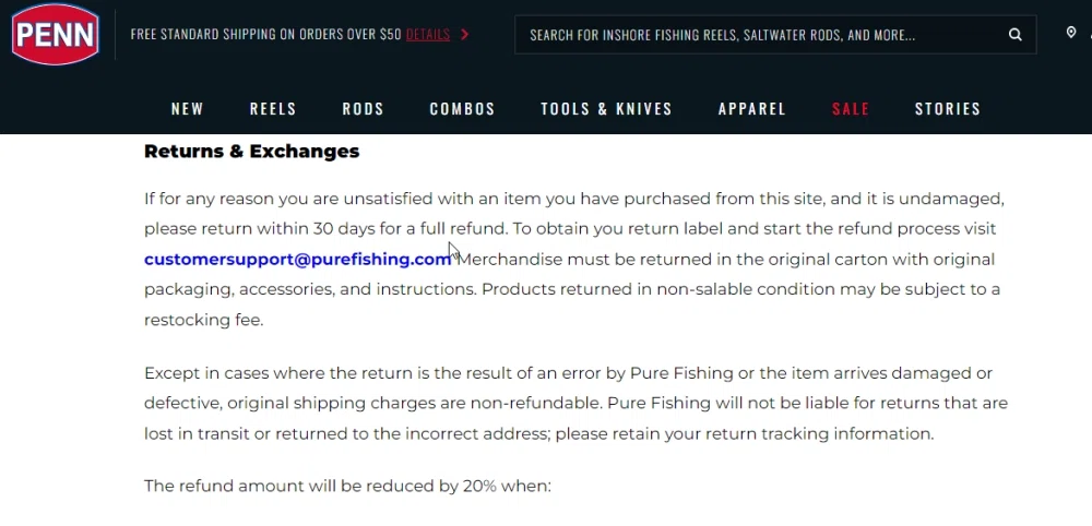 What is Penn Fishing's returns and exchanges policy? — Knoji