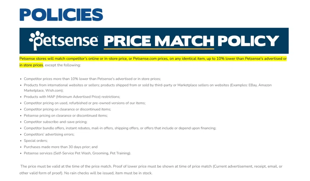 Petsense price matching Knoji