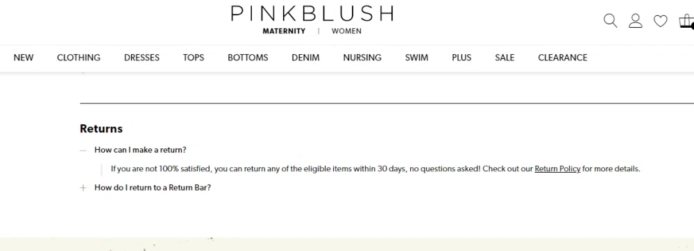 Does PinkBlush offer free returns? What's their exchange policy
