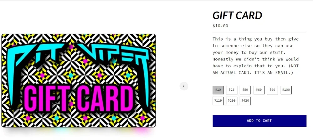 Does Pit Viper accept gift cards or e 