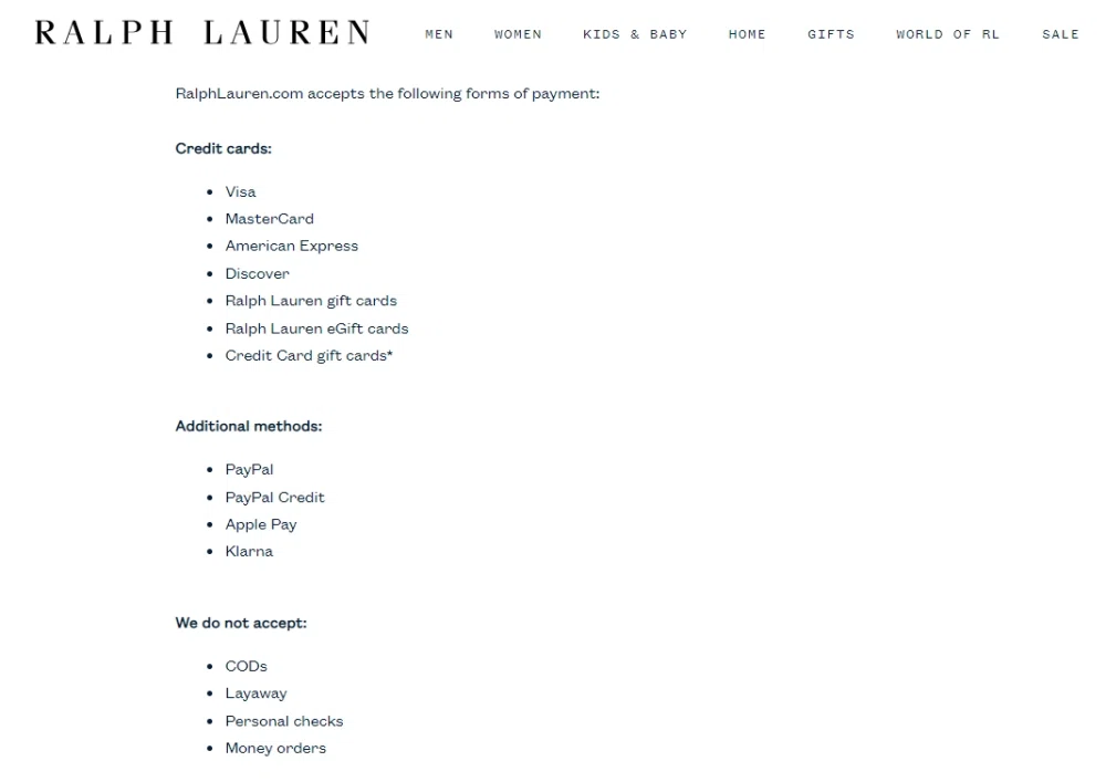 Does Ralph Lauren take debit cards? — Knoji