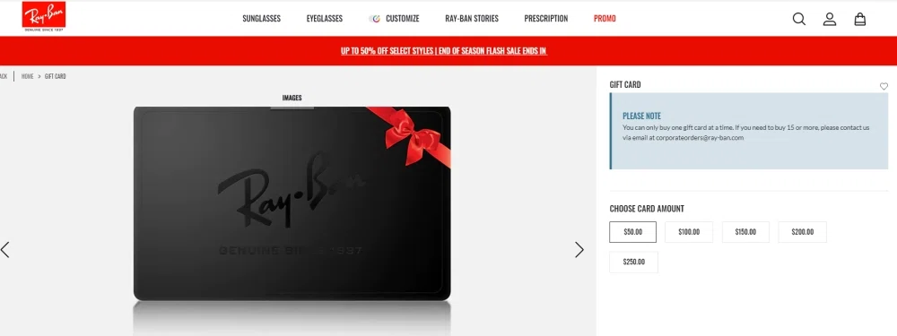 Does Ray-Ban accept gift cards or e-gift cards? — Knoji