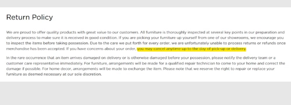 Raymour & Flanigan order changes? How do I cancel my order after