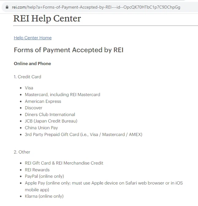 Does REI take debit cards? — Knoji