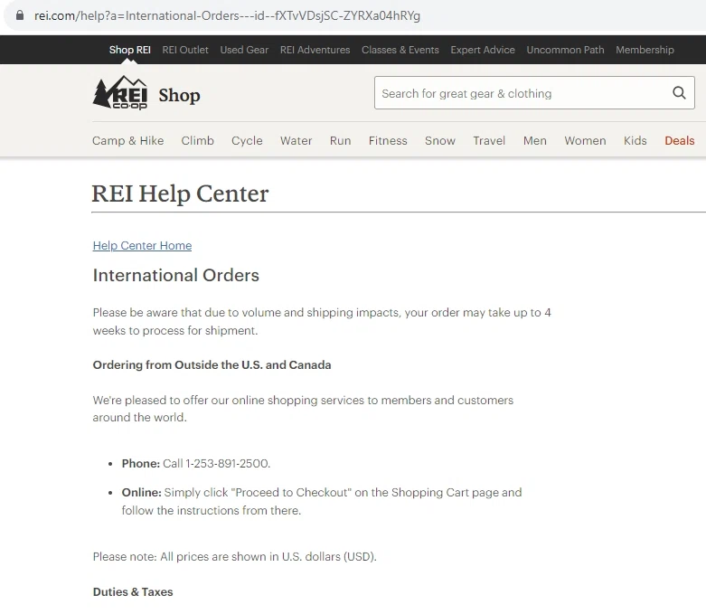 Does REI ship internationally? — Knoji