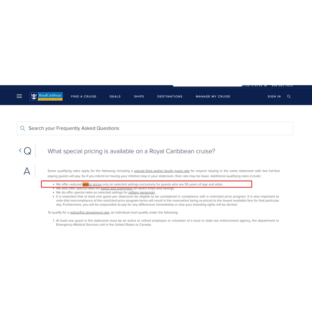 Does Royal Caribbean have a senior discount policy? — Knoji