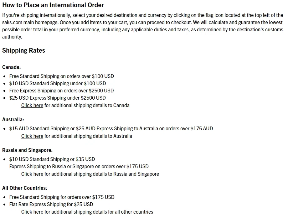 Does Saks Fifth Avenue ship internationally? — Knoji