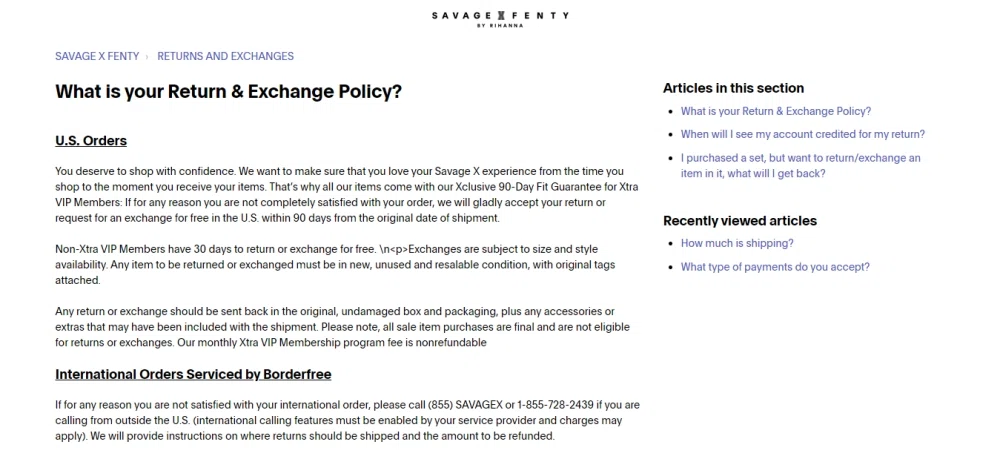 What is Savage X Fenty's returns and exchanges policy? — Knoji