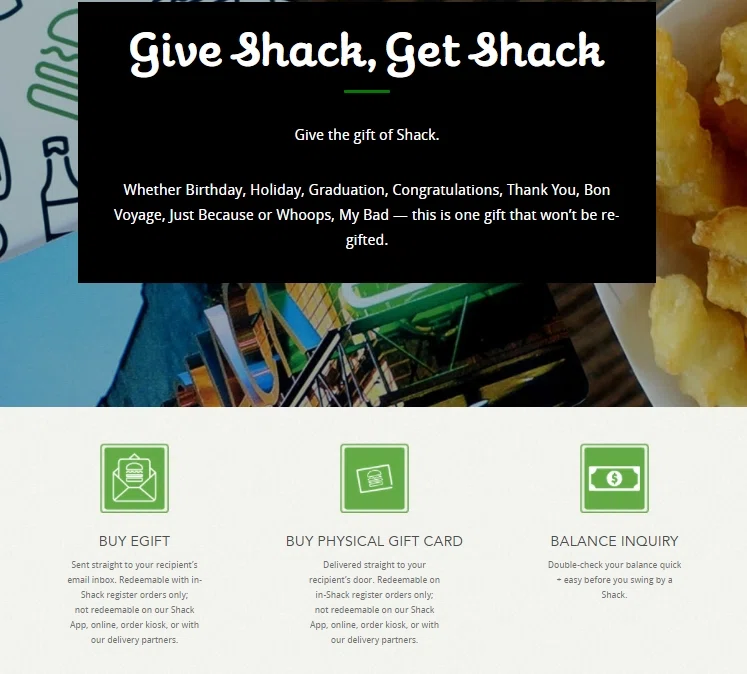 Does ShakeShack accept gift cards or e-gift cards? — Knoji