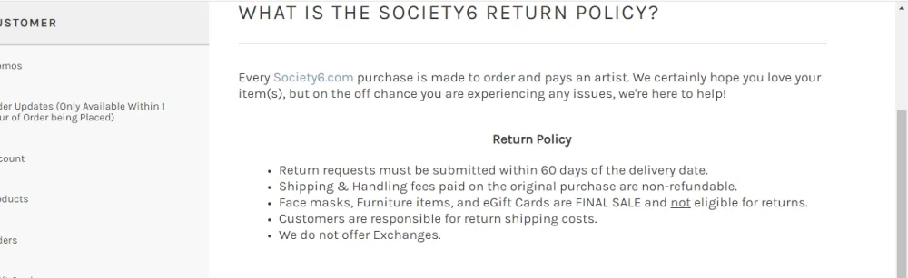 society6 return policy