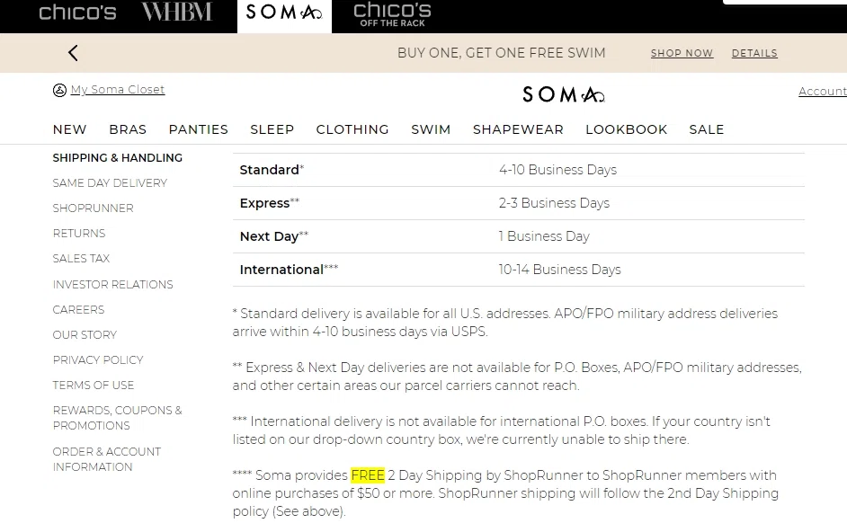 Does Soma Intimates offer site-wide free shipping? — Knoji