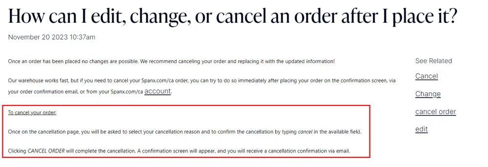 Spanx cancellation policy? Can I change my order? — Knoji