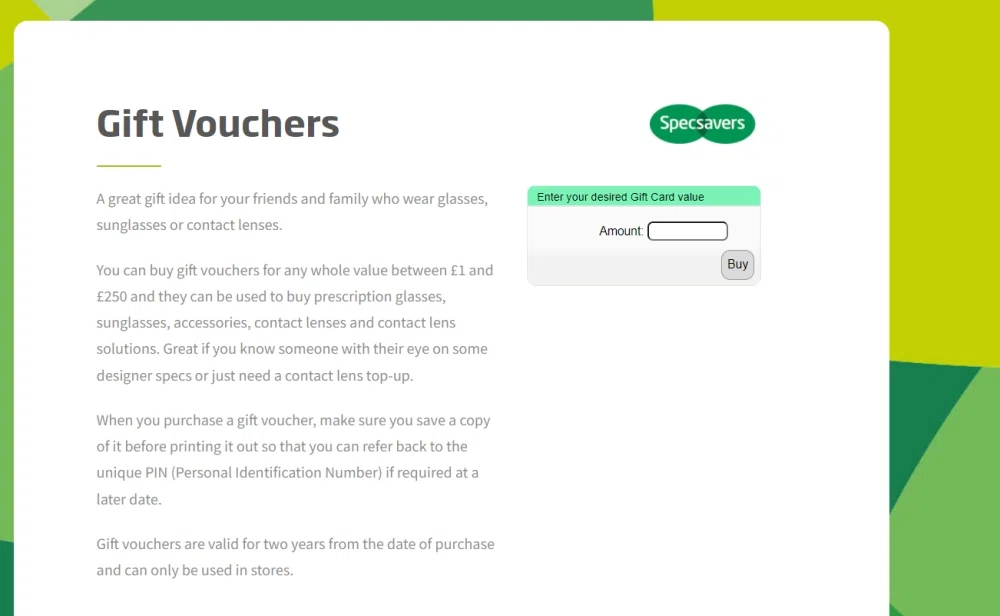 Does Specsavers accept gift cards or egift cards? — Knoji