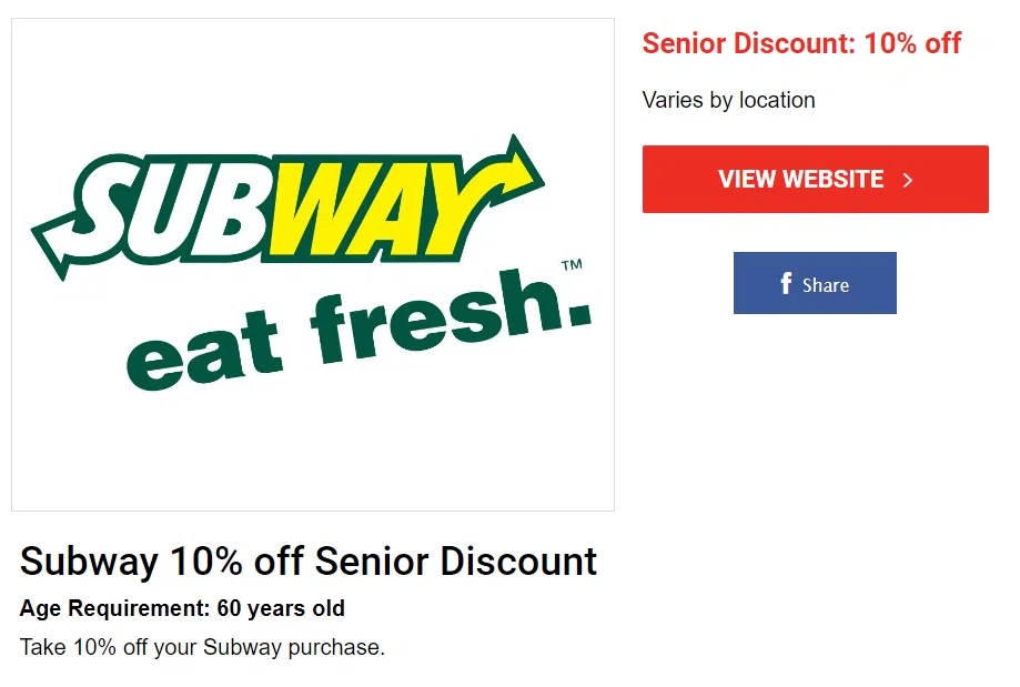 does subway have senior discount?