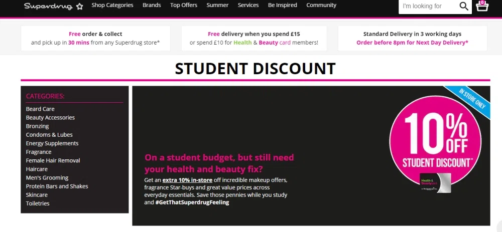 Superdrugs on sale student discount