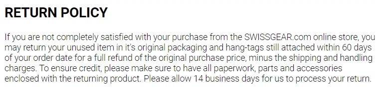 swissgear returns